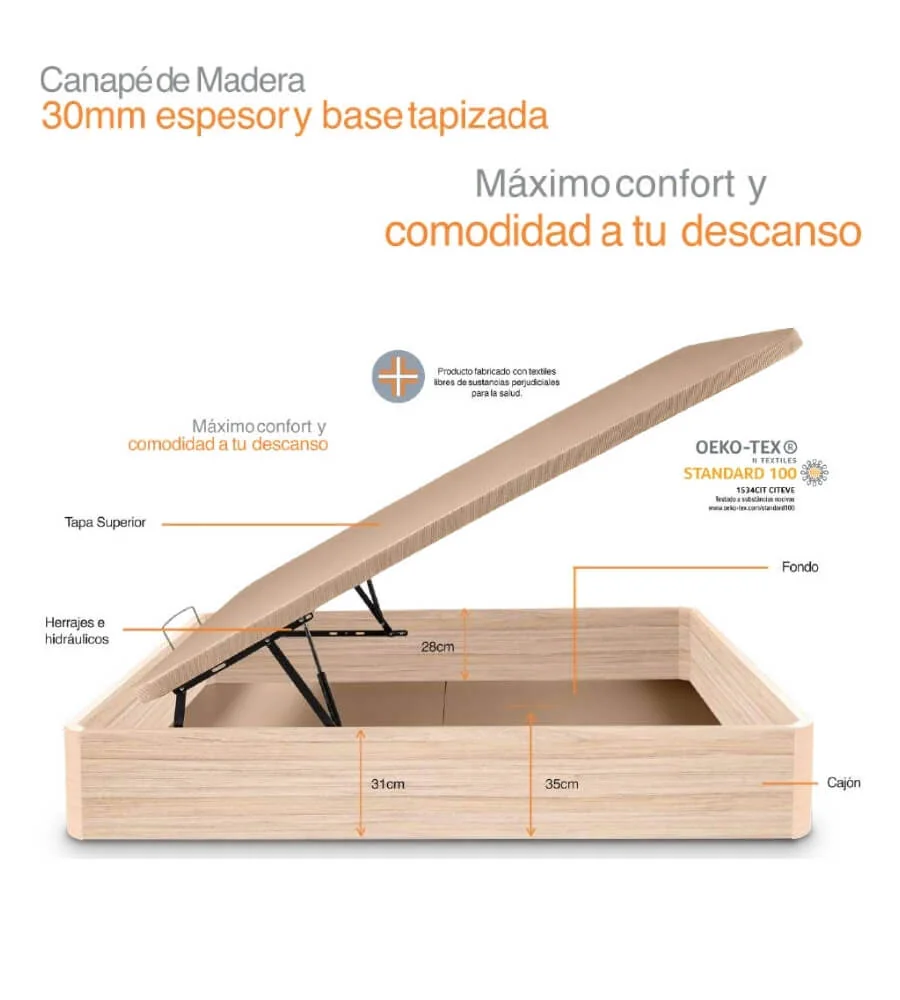 Canapé Madera 30 mm — Tapa 3D transpirable y colores disponibles