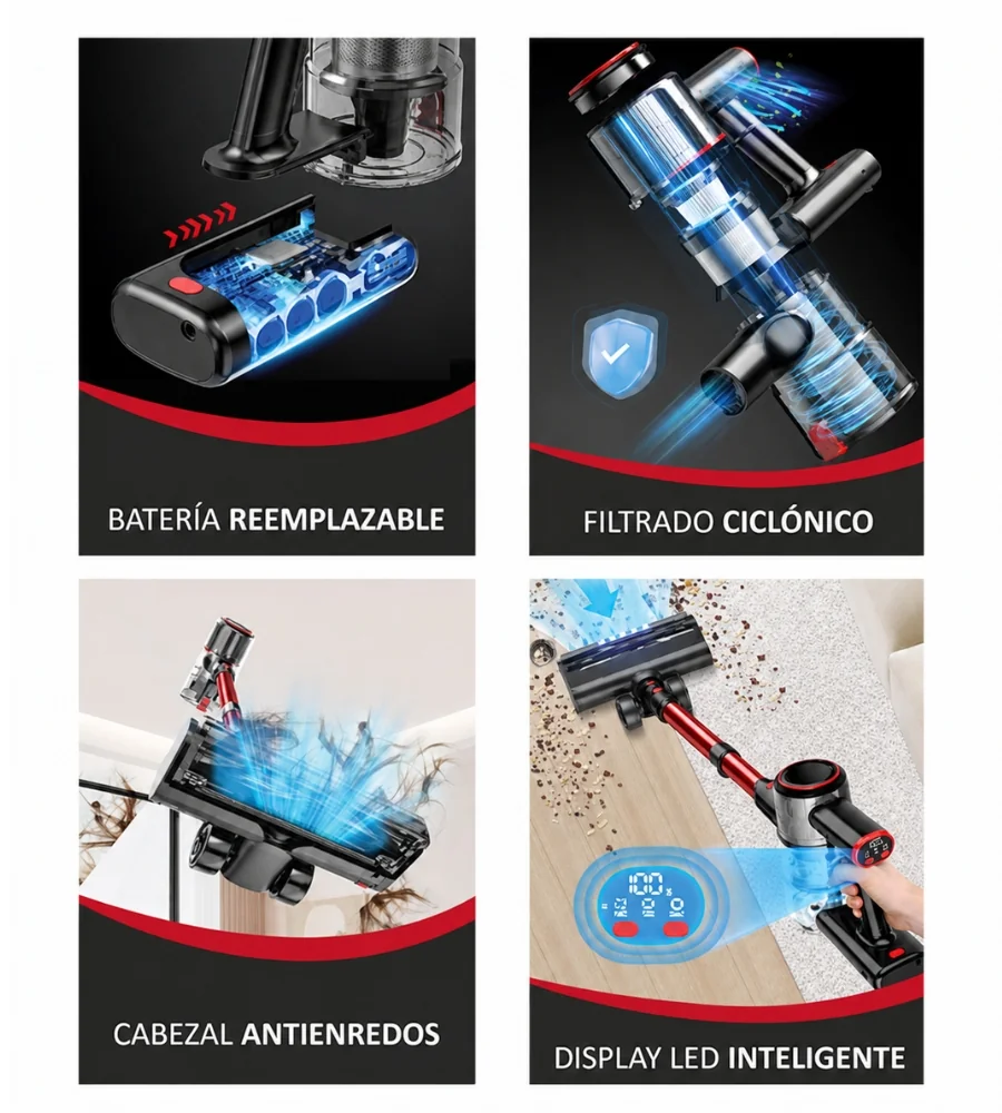 Aspirador Ciclonico Plus-Bio — Cabezal Antienredos y Display LED Inteligente