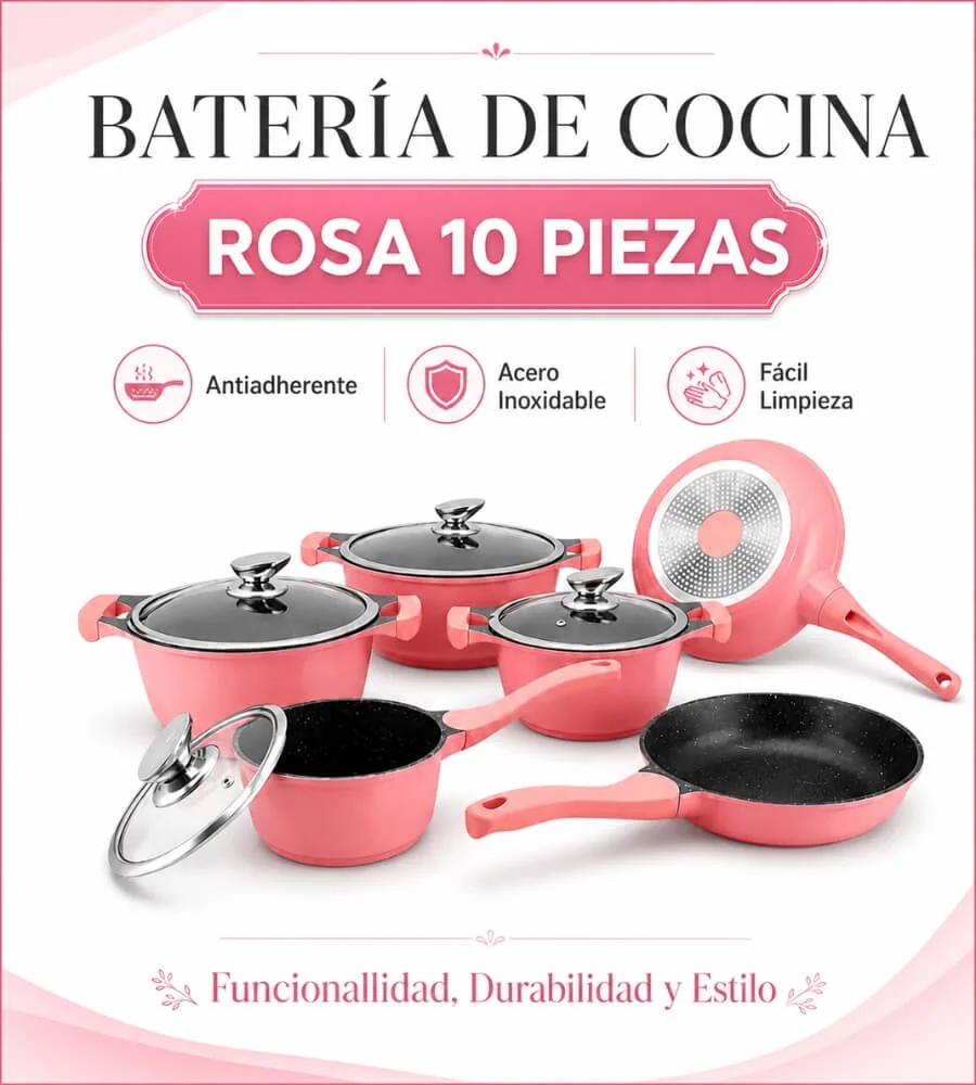 Batería Rosa — Material acero inoxidable y diseño rosa mate