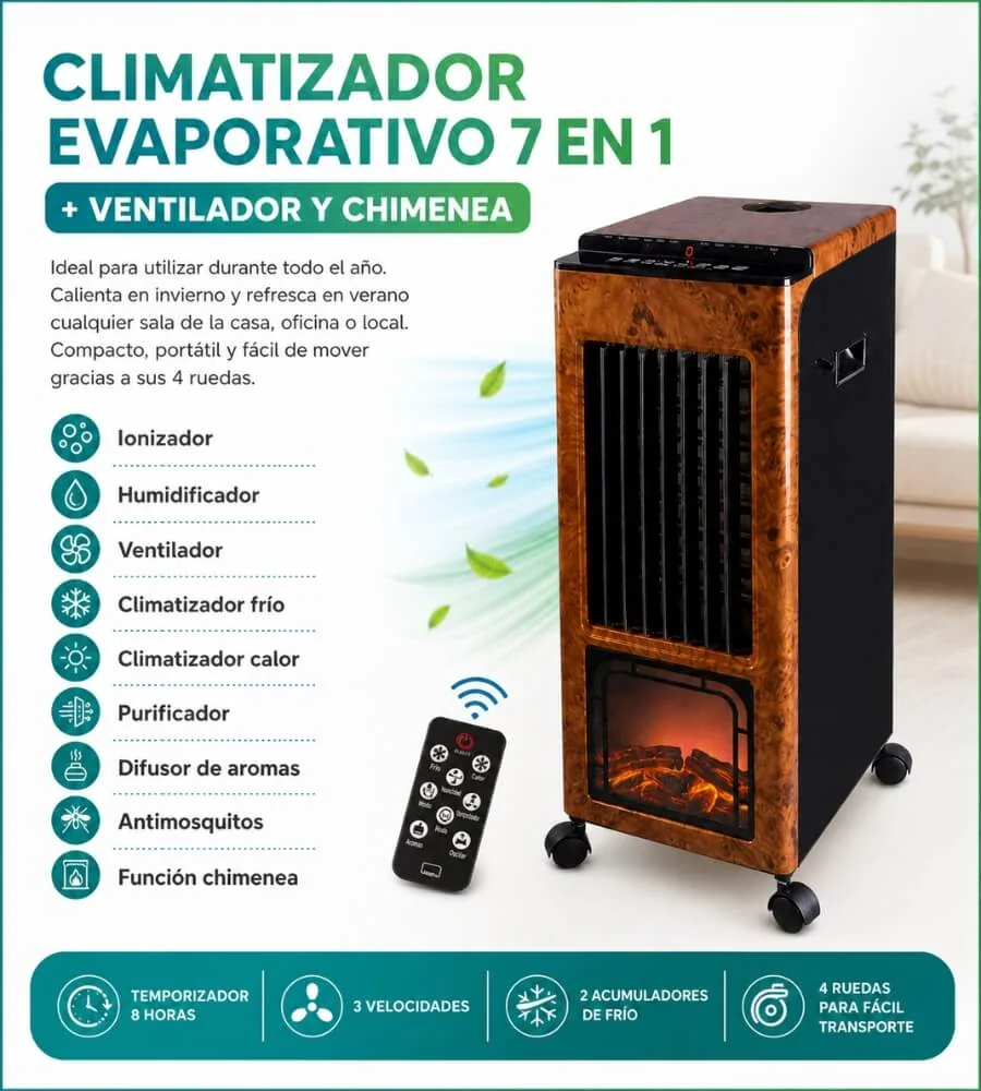 Climatizador 7 en 1 — Sistema ionizador humidificador purificador