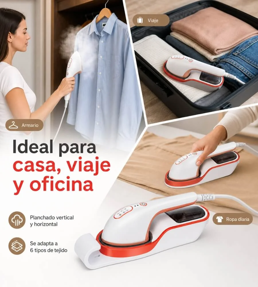 Plancha Portátil — 6 tipos tejidos Nailon Seda Lana Algodón Lino Mezcla