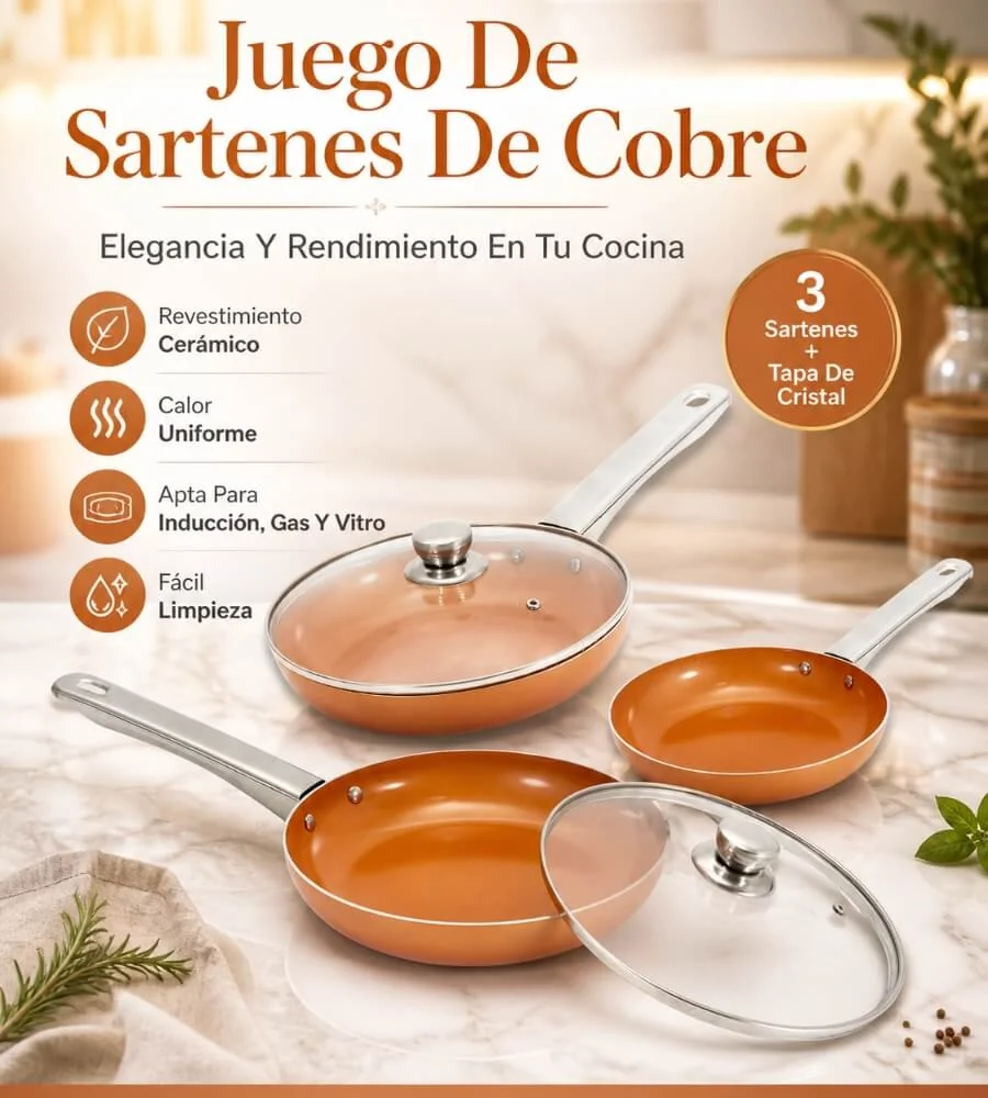 Sartenes de Cobre — Revestimiento cerámico doble capa en color cobre