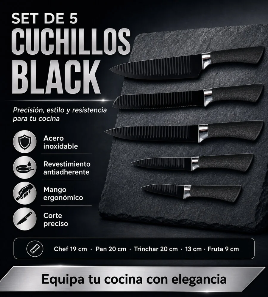 Set Cuchillos Black — Revestimiento antiadherente negro en hoja acero inoxidable
