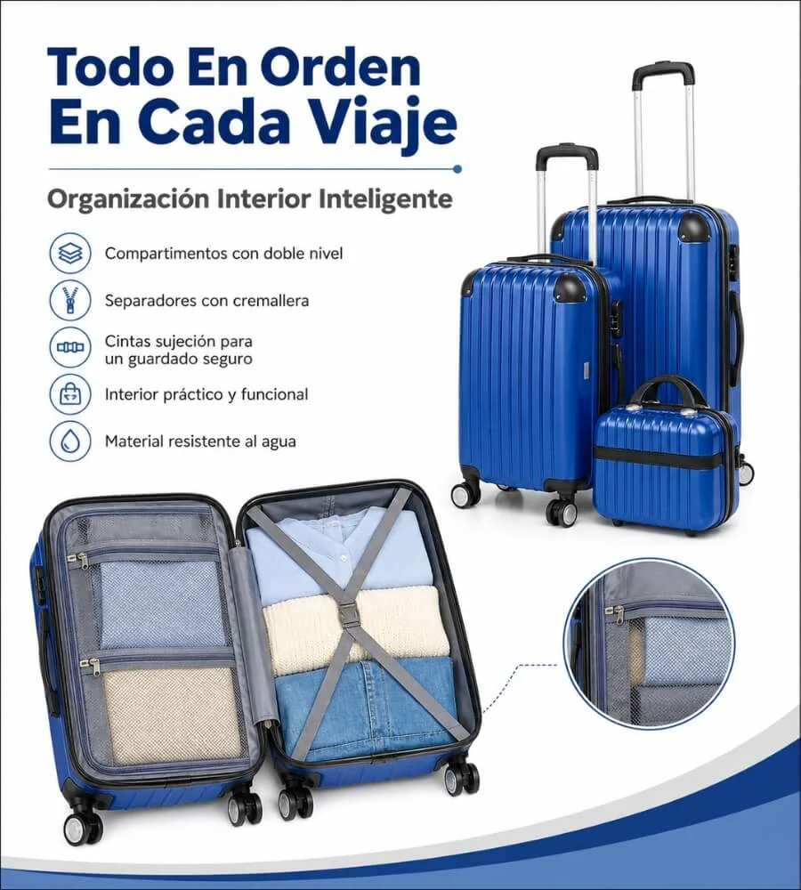 Set de Maletas — Sistema Secure Travel cerradura 3 dígitos cremalleras bloqueables