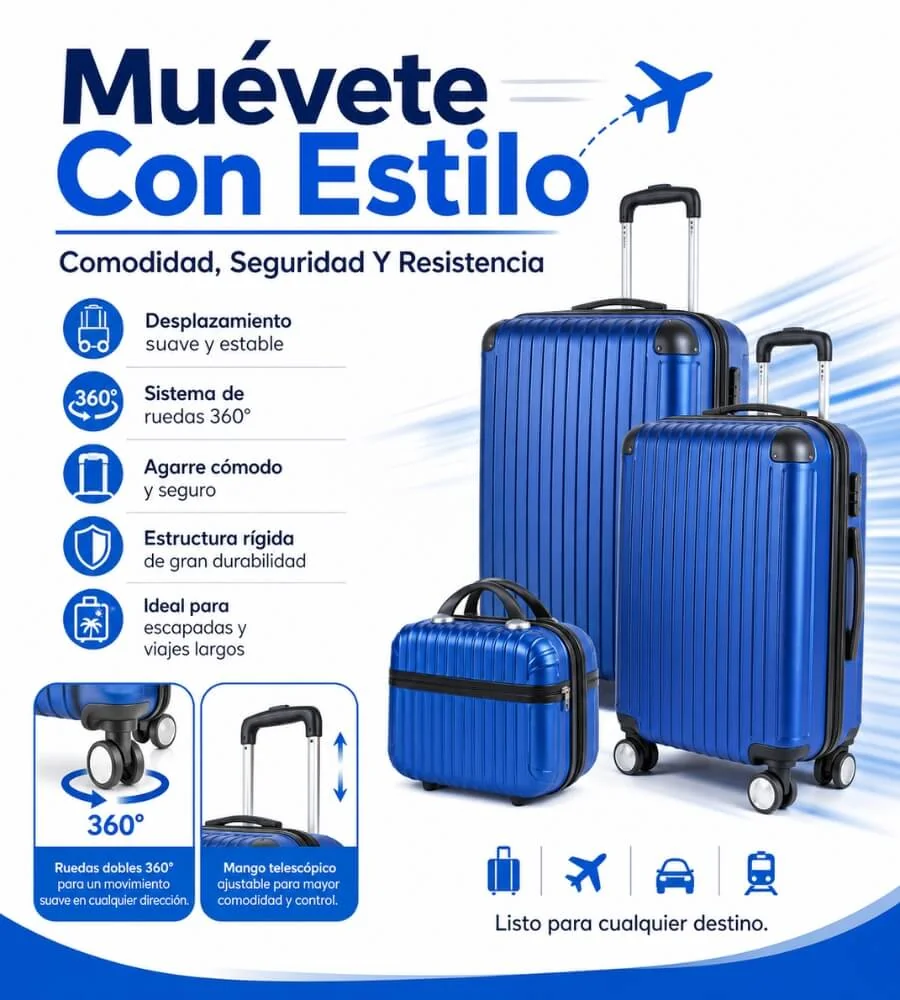 Set de Maletas — Ruedas 360 tirador telescópico aluminio interior organizado