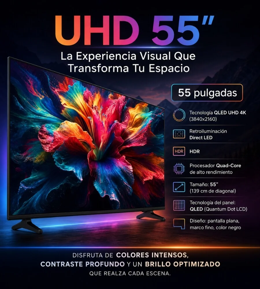 TV QLED UHD 55 4K — Direct LED retroiluminación HDR Alto Rango Dinámico Quad-Core