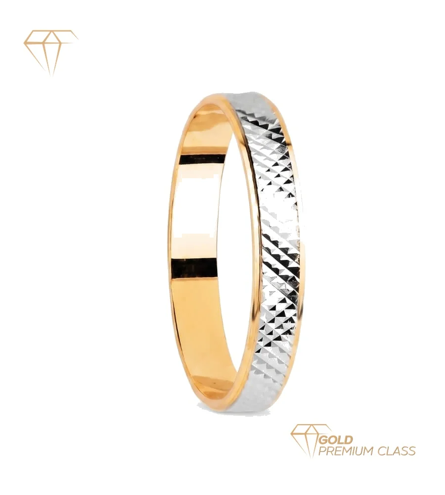 Alianza Enlace Oro Bicolor 18k 3mm Diamantado Central Bordes Brillo