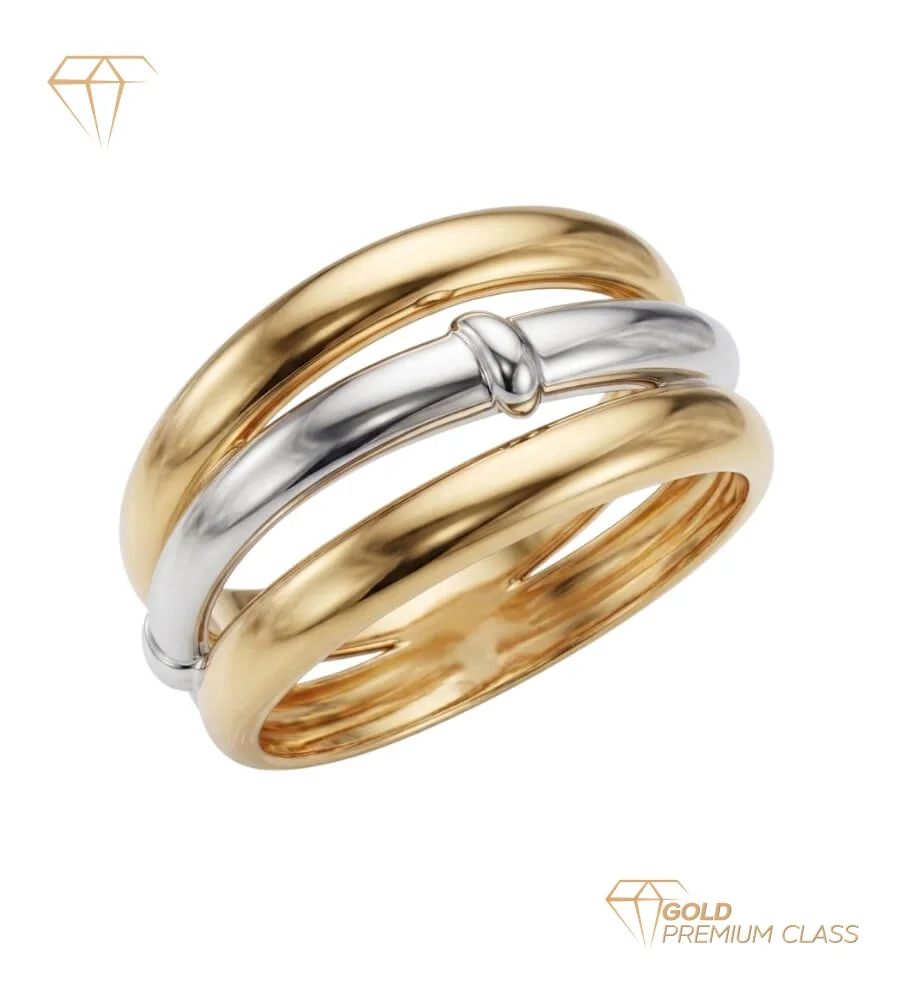 Anillo 3 Bandas Oro Bicolor 9k — Tres Aros Brillo 10,5mm