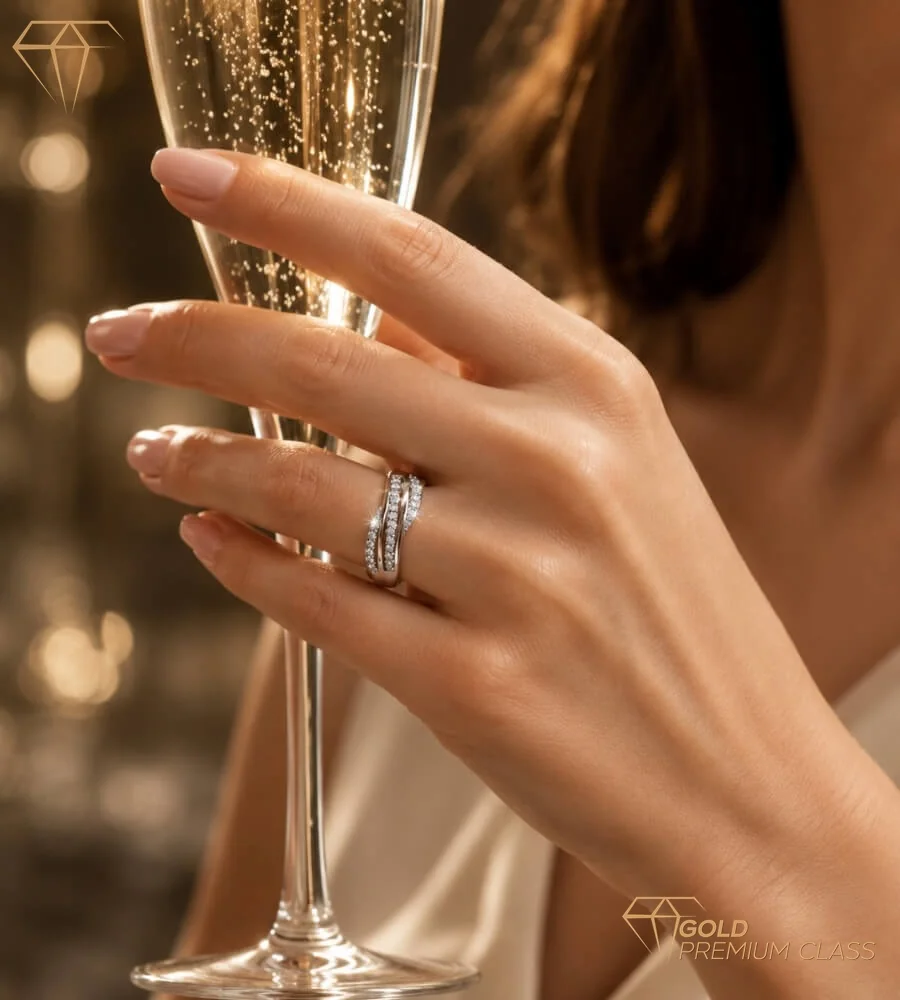 Anillo Ondas Marinas Oro Blanco 9k — look 1