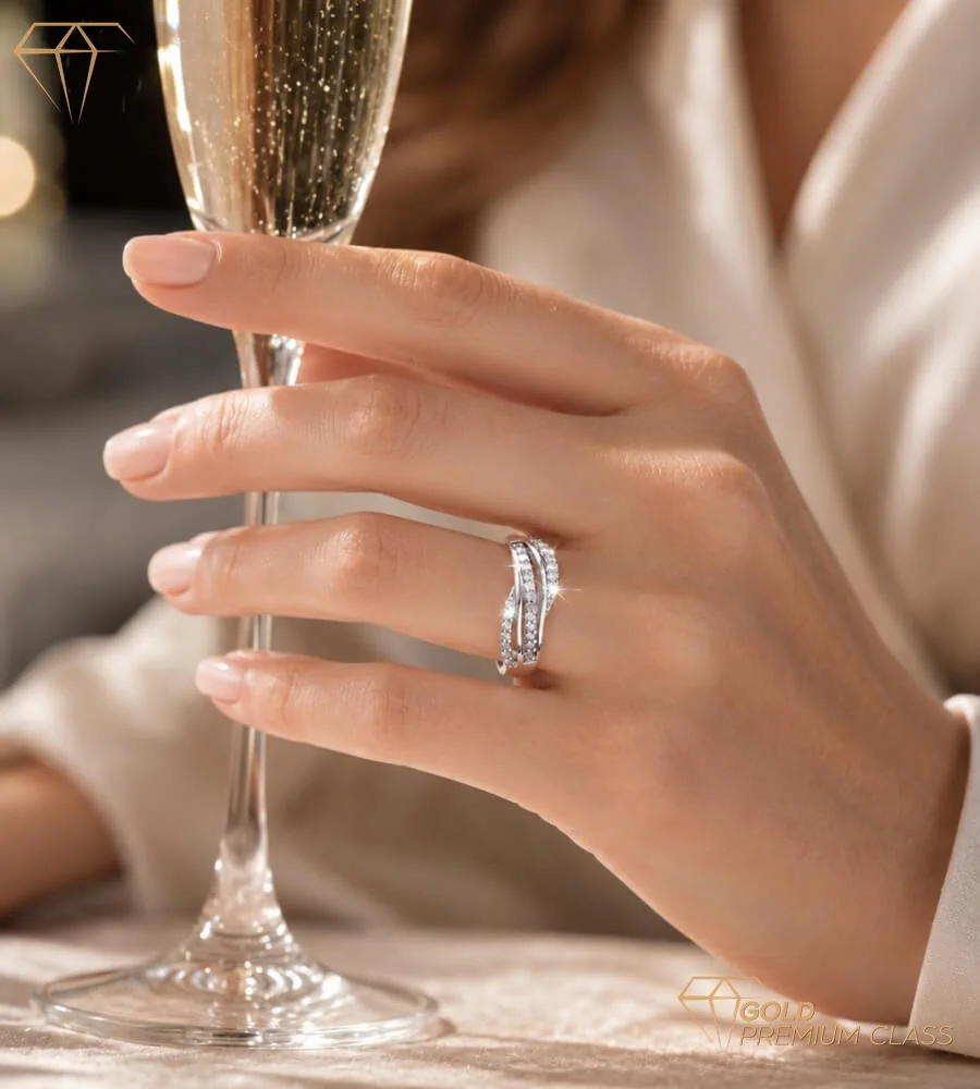 Anillo Ondas Marinas Oro Blanco 9k — look 2