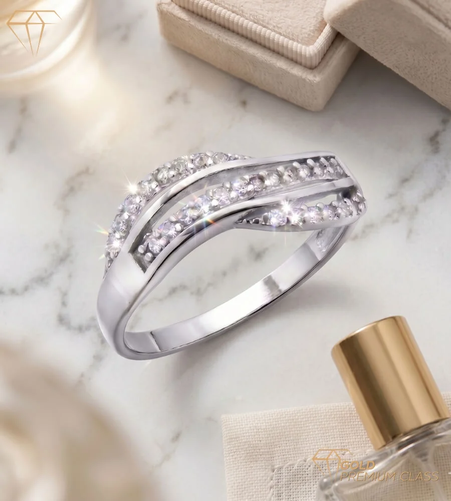 Anillo Ondas Marinas Oro Blanco 9k — look 4
