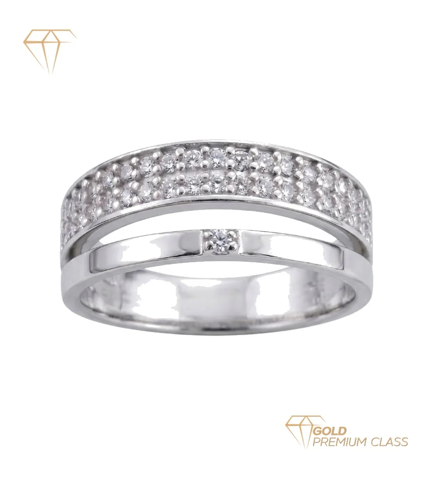 Anillo Para Siempre Oro Blanco 9k Dos Bandas Circonitas 7mm