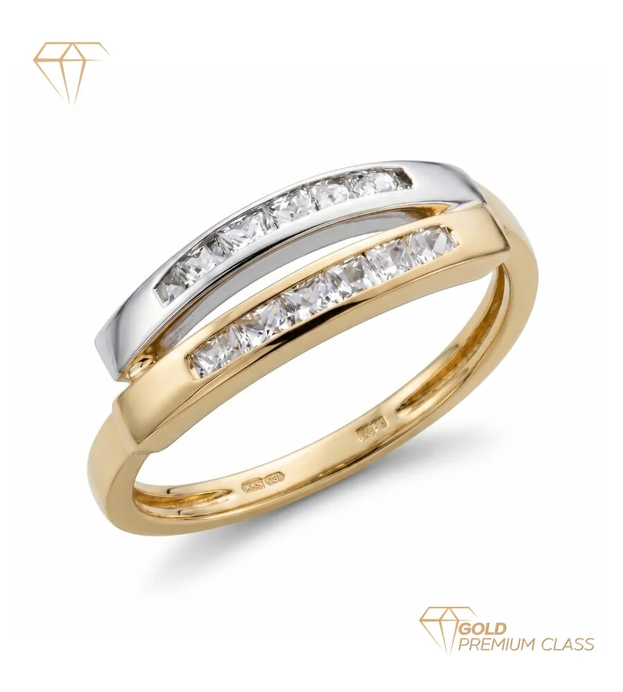 Anillo Paris Oro Bicolor 9k — Bandas con Circonitas en Carril 5.5mm