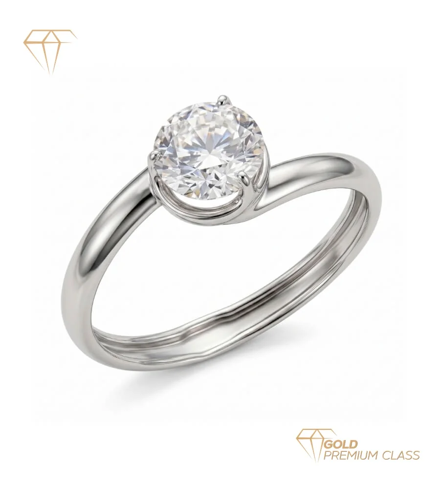 Anillo Roma Solitario Oro Blanco 9k — Circonita 5mm