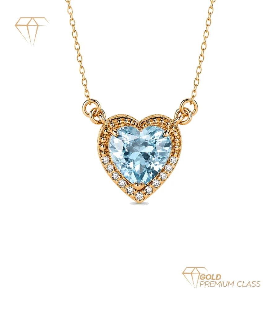 Gargantilla Corazón Topacio Azul Oro Amarillo 18k Halo Circonitas