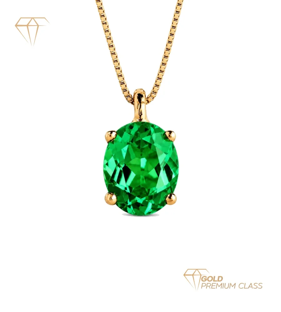 Gargantilla Esmeralda Oval Oro Amarillo 18k 4 Garras Cadena Veneciana 45cm