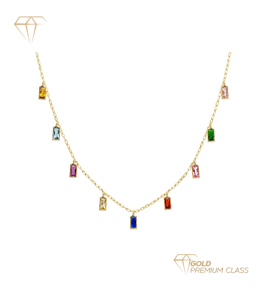 Colgante Las Vegas Collar Cóctel Oro 18k 9 Piedras Multicolor Baguette