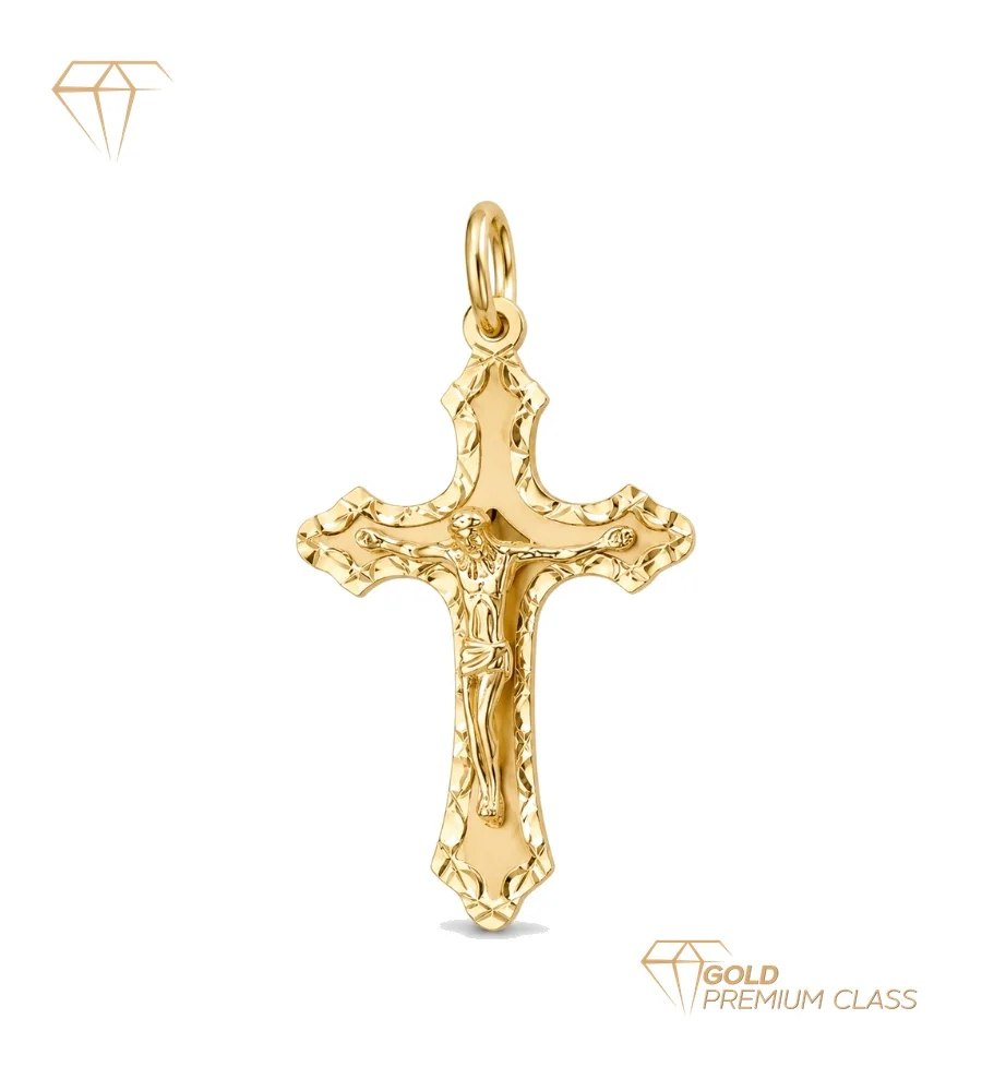 Cruz Cristo Tallada Oro Amarillo 18k 35×22mm