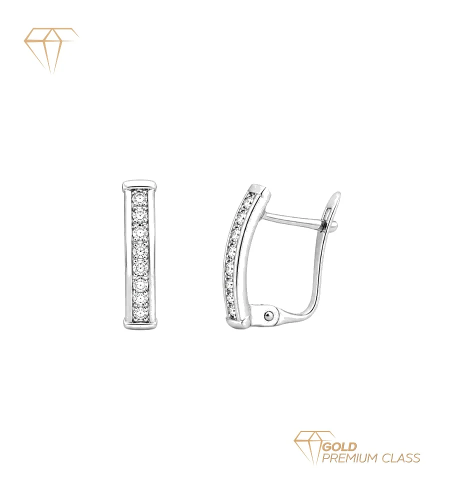 Pendientes Brillantes Bandas Oro Blanco 9k Carril Circonita 14×3mm