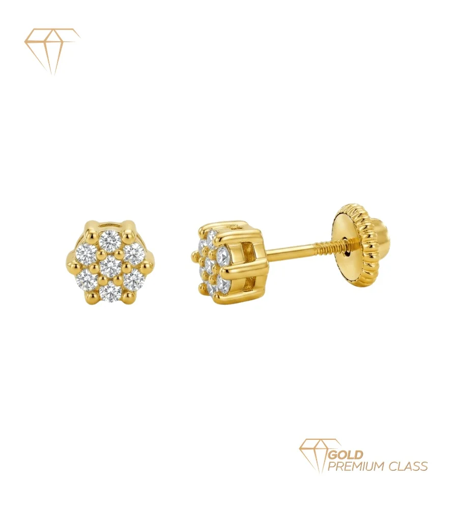 Pendientes Cuajo Oro Amarillo 9k Diamantes 0,07cts Cierre Tuerca