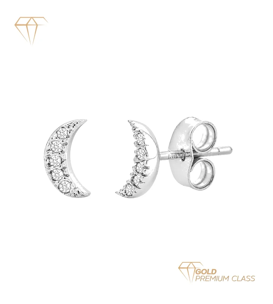 Pendientes Luna Oro Blanco 9k Diamantes 0,05cts 7x3mm